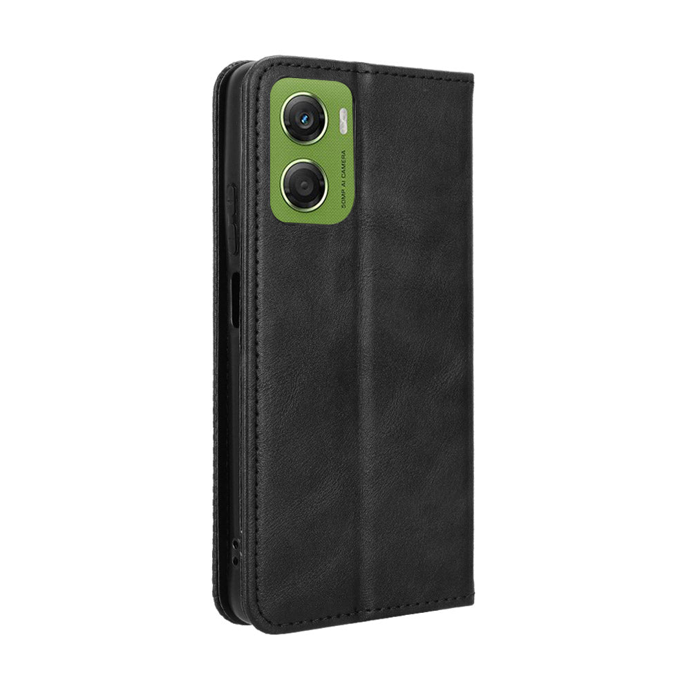 For Motorola Moto G06 Power 4G / Motorola Moto G06 4G Leather Case Wallet Stand Retro Texture Phone Cover - Black