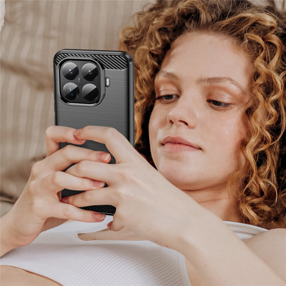 For Xiaomi 15T Pro Case Protective Phone Cover Carbon Fiber Texture Brushed - Black