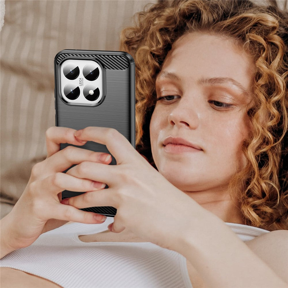 For Xiaomi 15T Case Protective Phone Cover Carbon Fiber Texture Brushed - Black