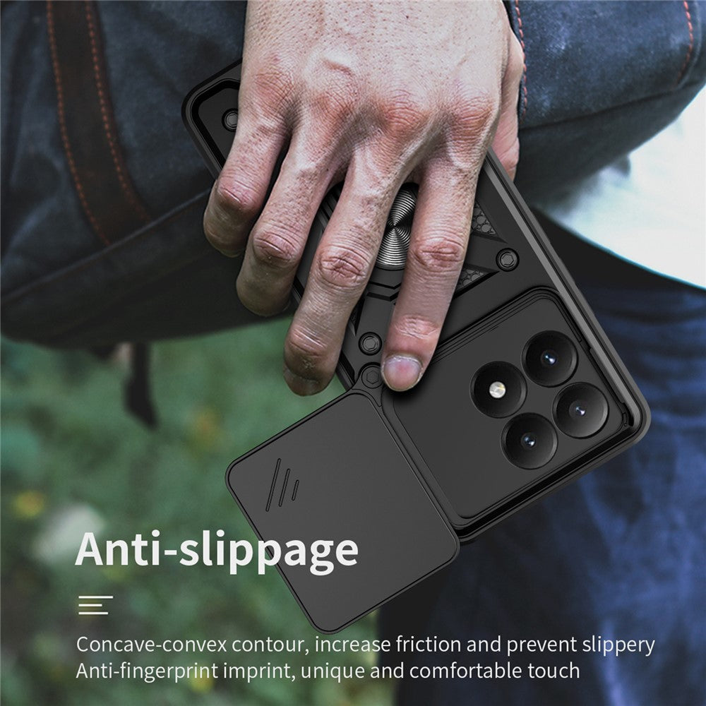 For Xiaomi 15T Case with Slide Camera Lid PC + TPU Kickstand Phone Cover - Black