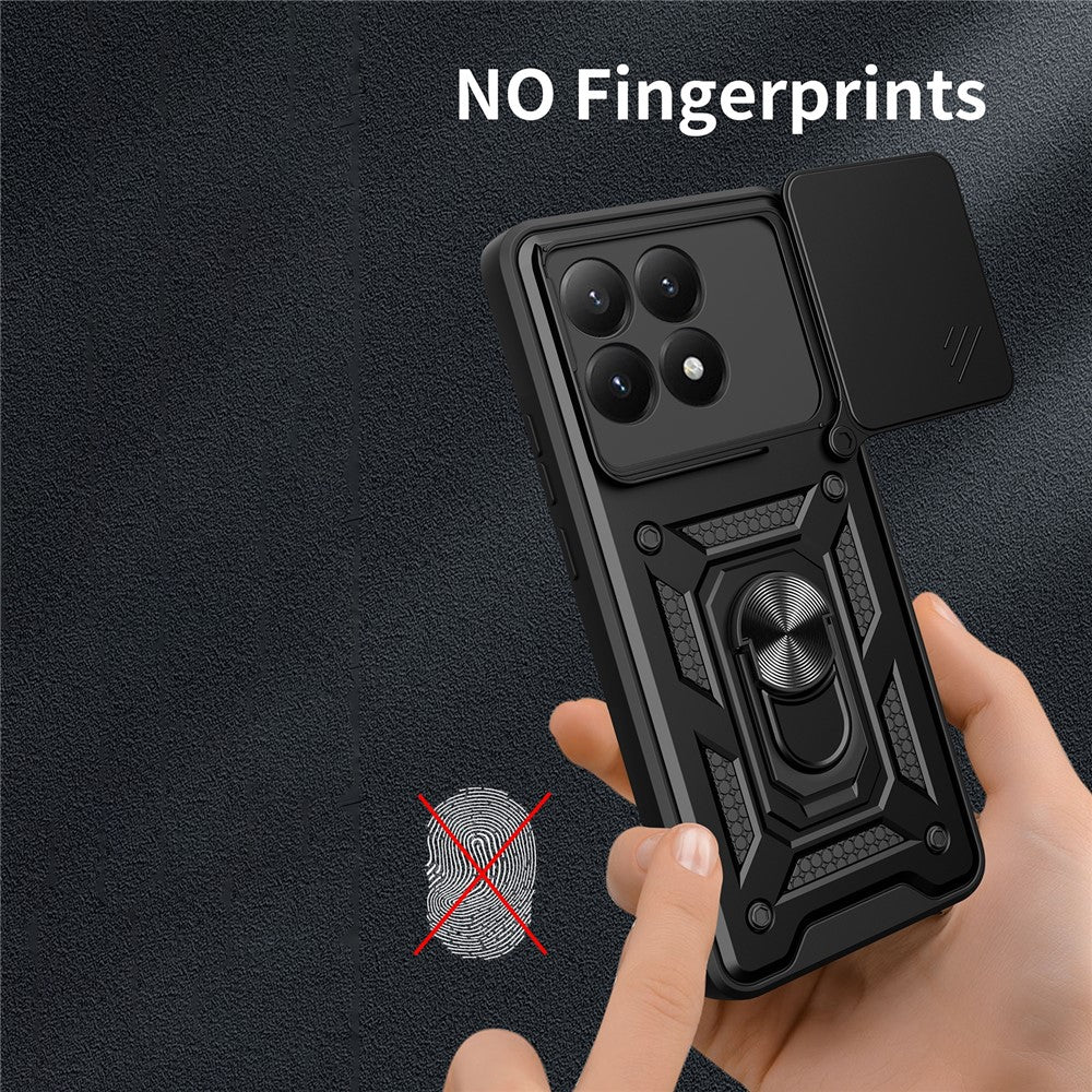 For Xiaomi 15T Case with Slide Camera Lid PC + TPU Kickstand Phone Cover - Black