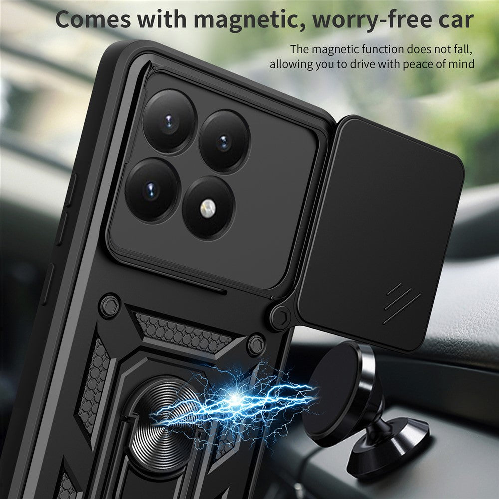 For Xiaomi 15T Case with Slide Camera Lid PC + TPU Kickstand Phone Cover - Black