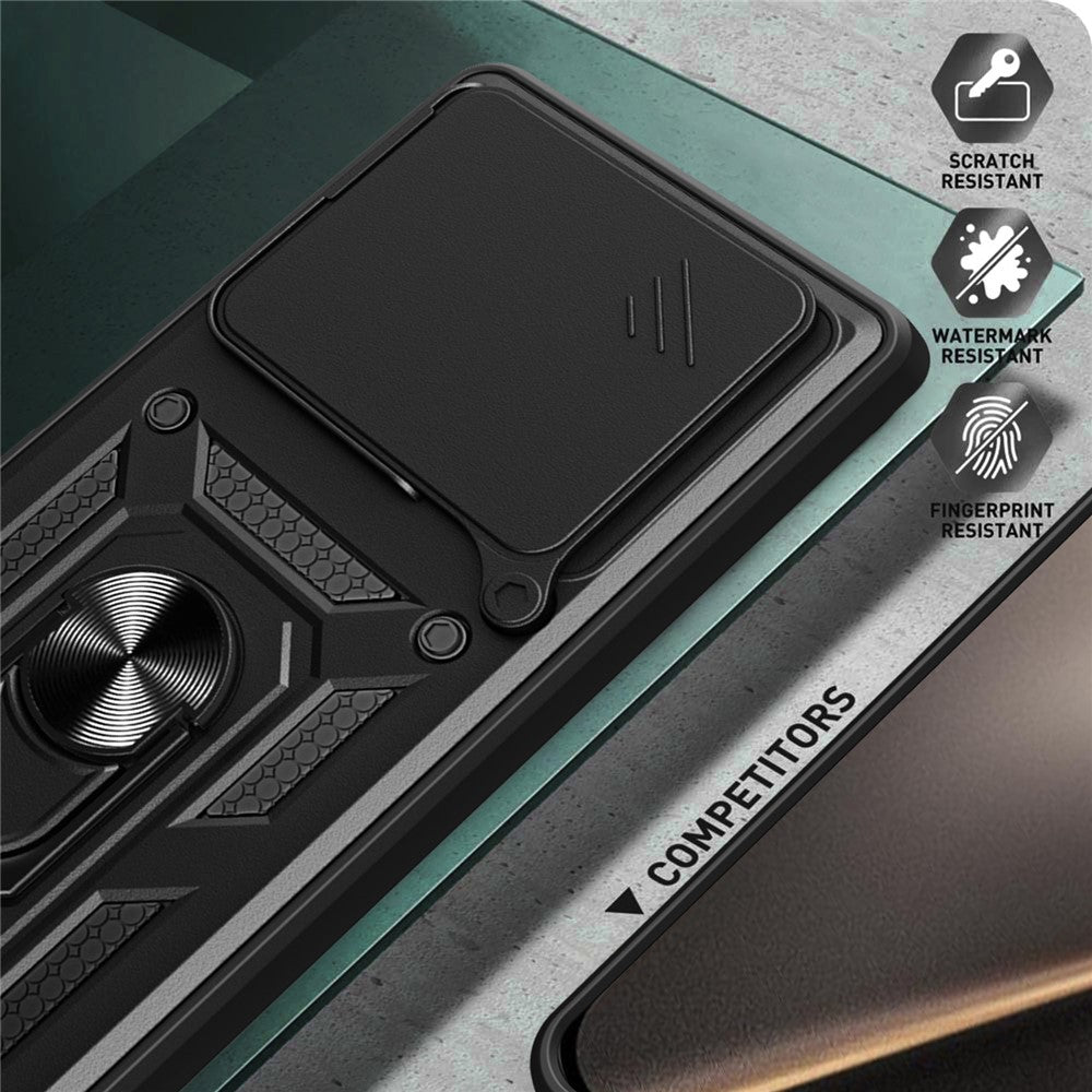 For Xiaomi 15T Case with Slide Camera Lid PC + TPU Kickstand Phone Cover - Black