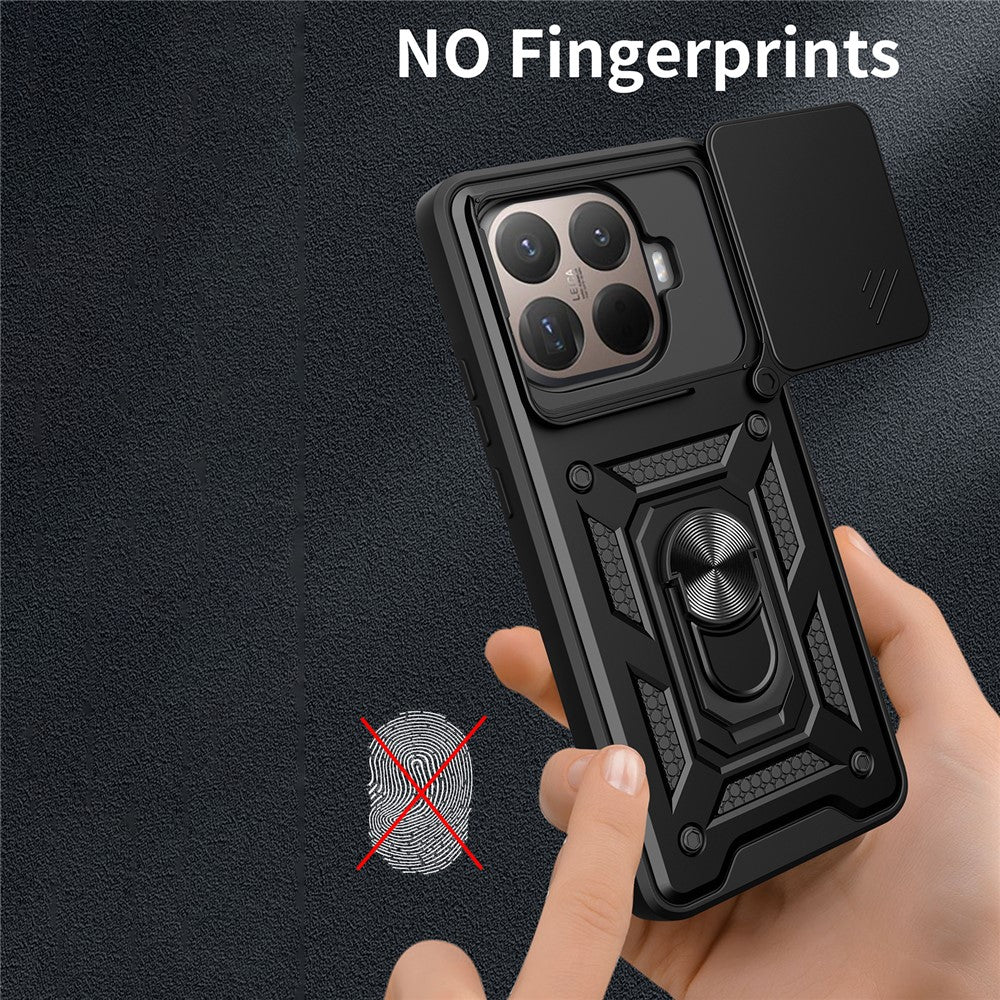 For Xiaomi 15T Pro Case with Slide Camera Lid PC + TPU Kickstand Phone Cover - Black