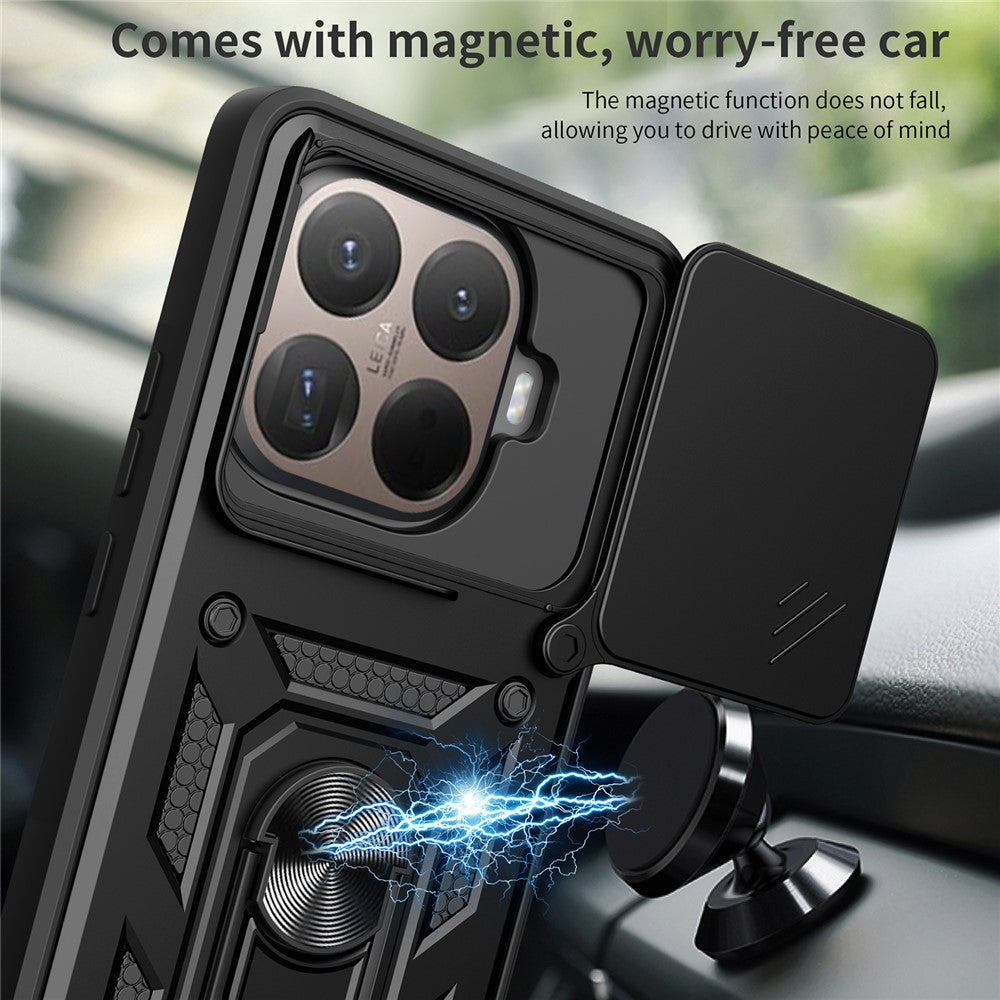 For Xiaomi 15T Pro Case with Slide Camera Lid PC + TPU Kickstand Phone Cover - Black