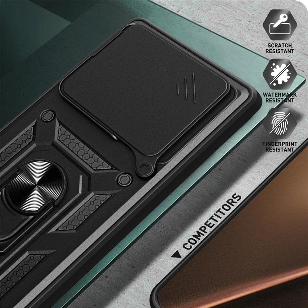 For Xiaomi 15T Pro Case with Slide Camera Lid PC + TPU Kickstand Phone Cover - Black