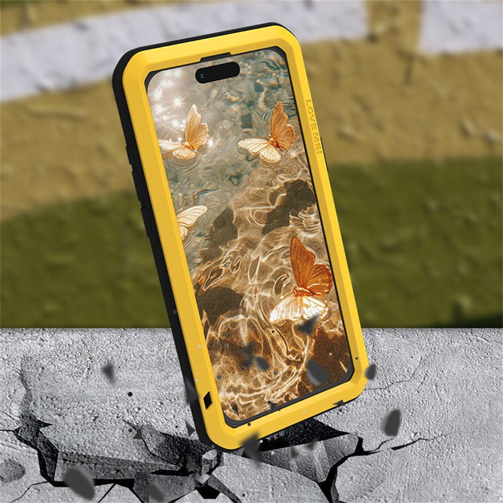 For iPhone 17 Pro Max Case Tempered Glass Screen Protector Metal + Silicone Phone Cover - Black