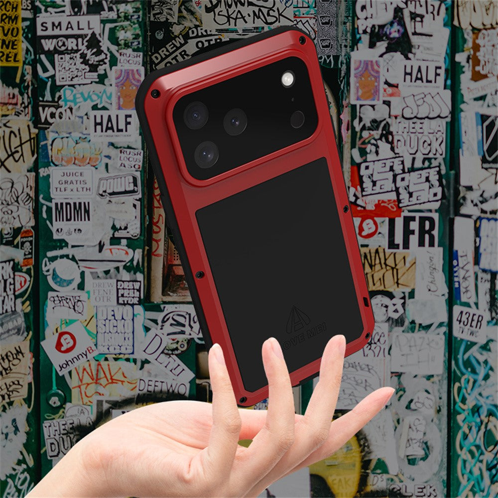 For iPhone 17 Pro Max Case Tempered Glass Screen Protector Metal + Silicone Phone Cover - Black