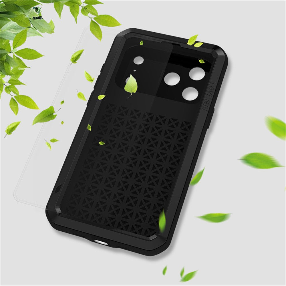 For iPhone 17 Pro Max Case Tempered Glass Screen Protector Metal + Silicone Phone Cover - Black