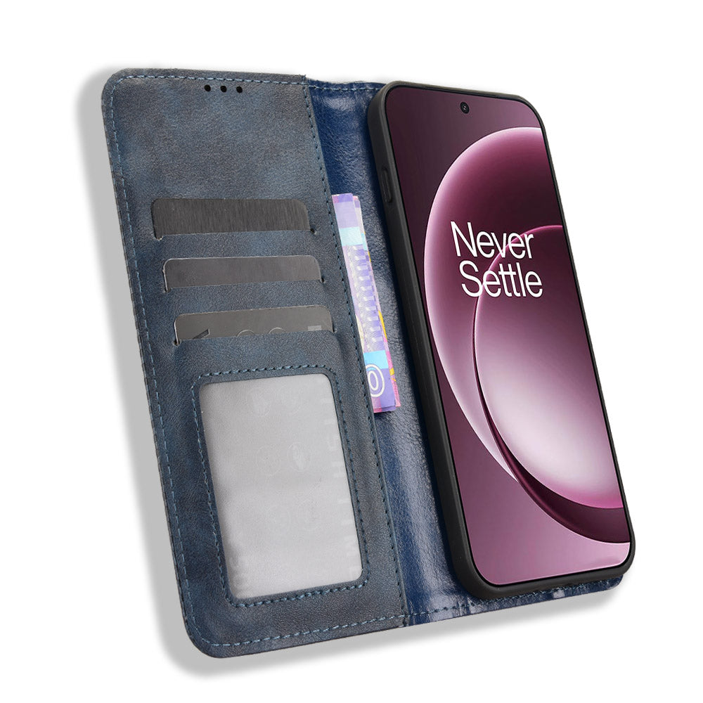 For OnePlus 15 5G Leather Case Wallet Stand Retro Texture Phone Cover - Blue