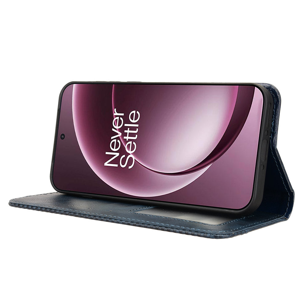 For OnePlus 15 5G Leather Case Wallet Stand Retro Texture Phone Cover - Blue