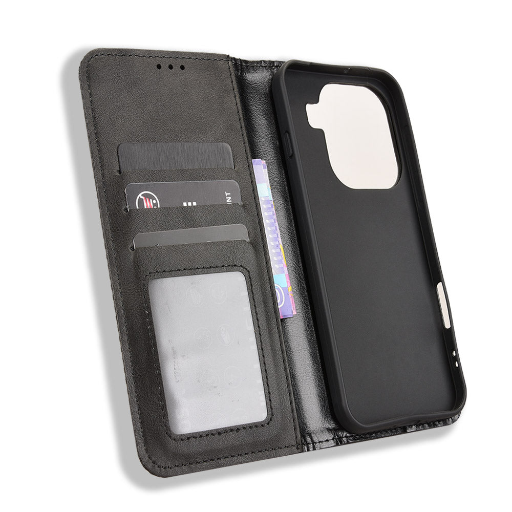 For Oppo Find X9 Pro 5G Leather Case Wallet Stand Retro Texture Phone Cover - Black