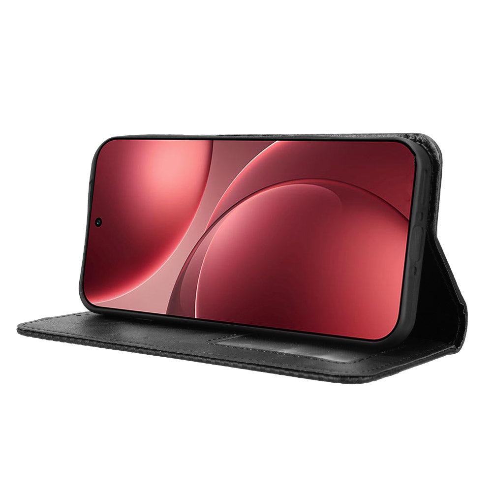 For Oppo Find X9 Pro 5G Leather Case Wallet Stand Retro Texture Phone Cover - Black