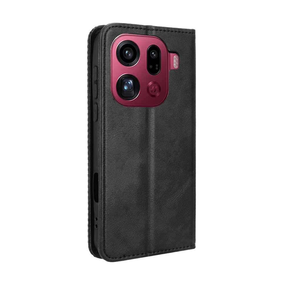 For Oppo Find X9 Pro 5G Leather Case Wallet Stand Retro Texture Phone Cover - Black