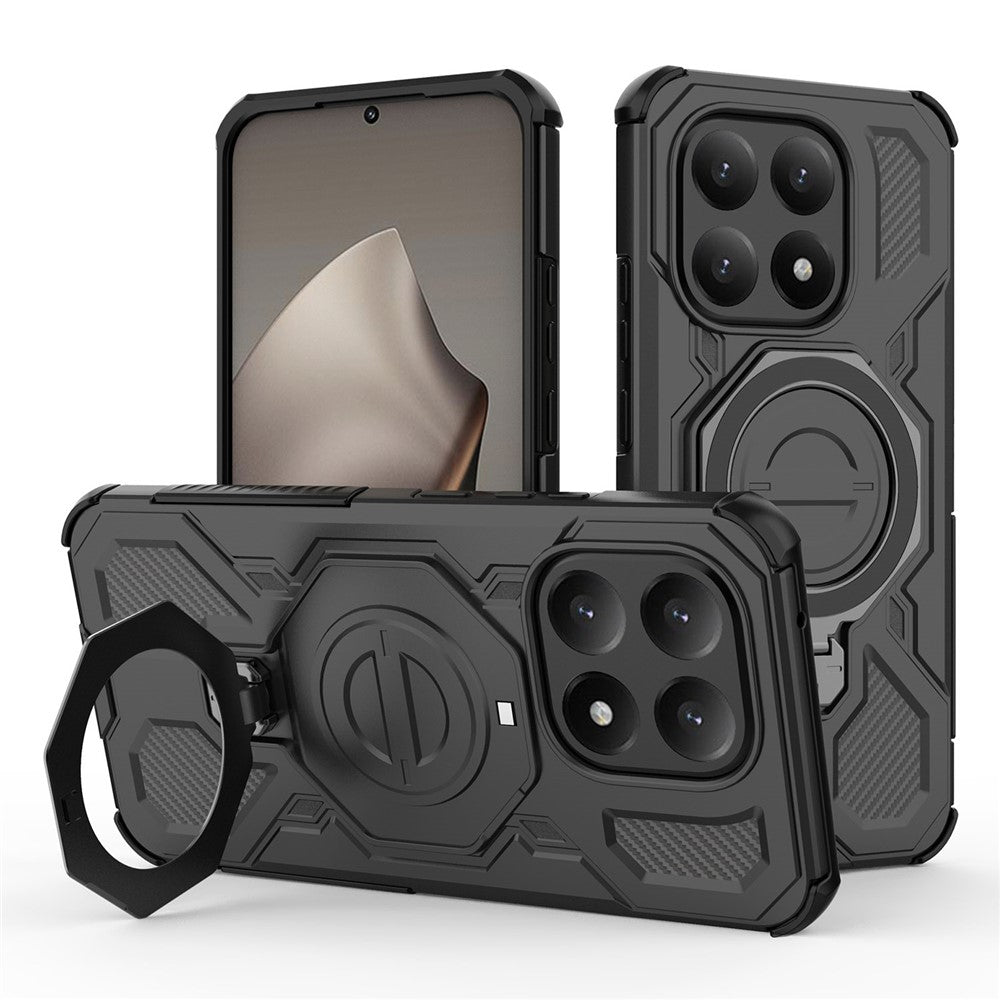 For Xiaomi 15T Magnetic Case Rotating Metal Kickstand PC + TPU Phone Back Cover - Black