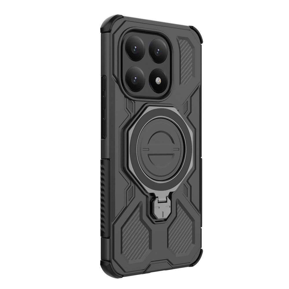 For Xiaomi 15T Magnetic Case Rotating Metal Kickstand PC + TPU Phone Back Cover - Black