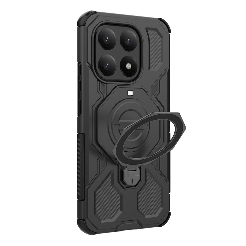 For Xiaomi 15T Magnetic Case Rotating Metal Kickstand PC + TPU Phone Back Cover - Black