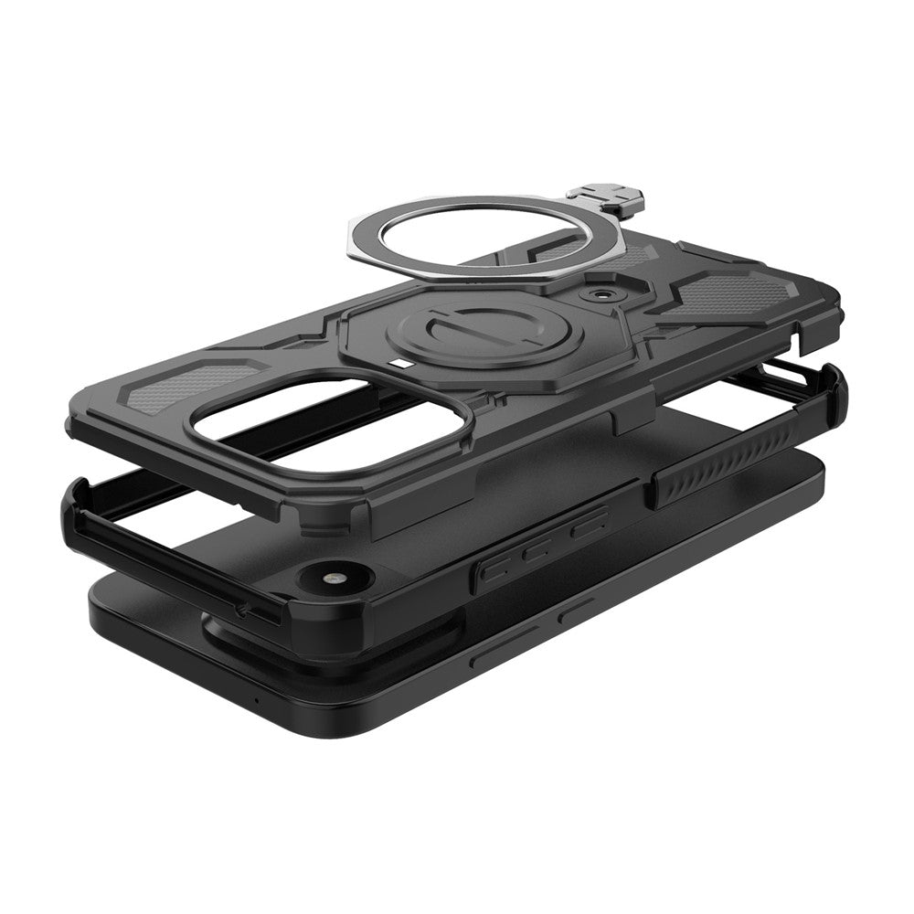 For Xiaomi 15T Magnetic Case Rotating Metal Kickstand PC + TPU Phone Back Cover - Black