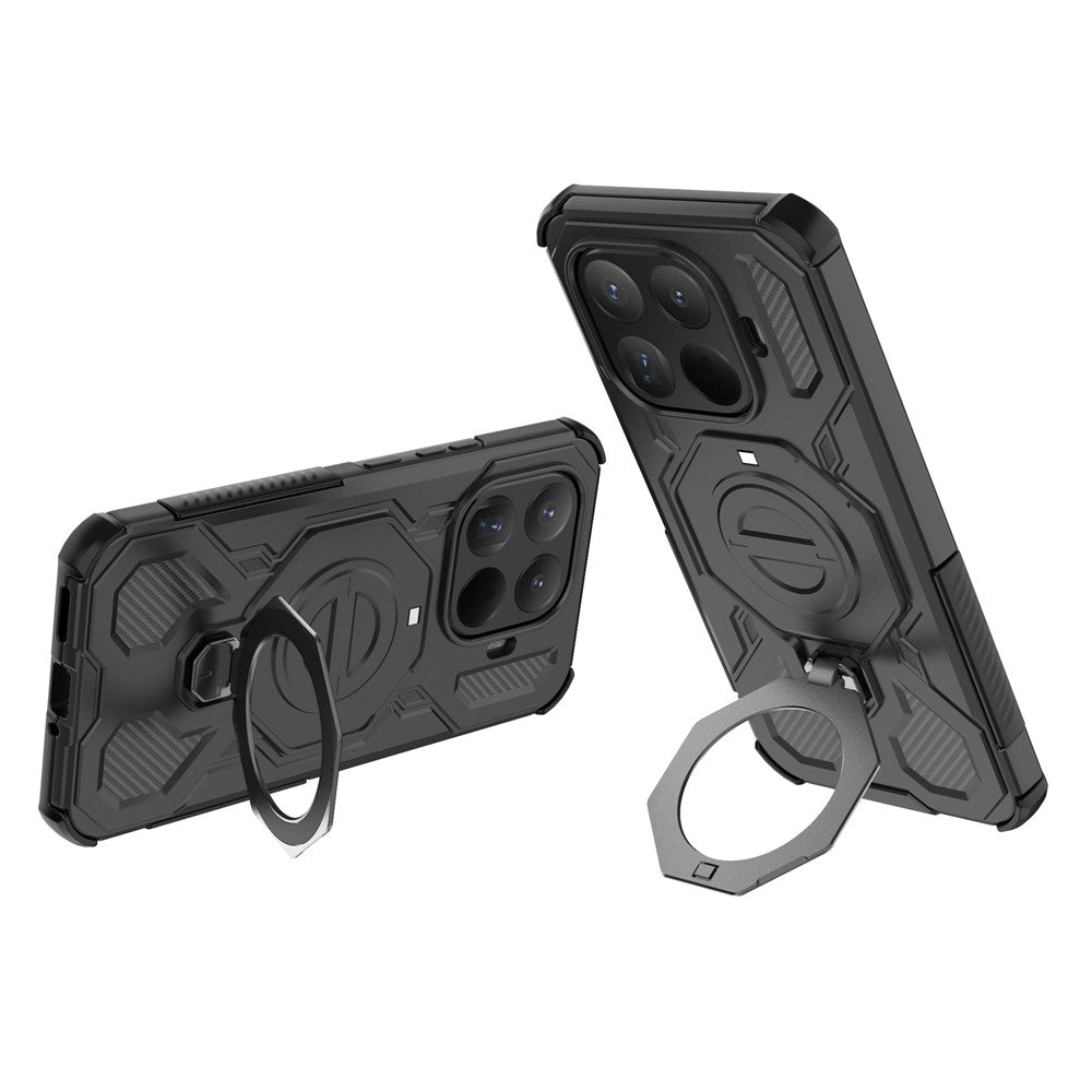 For Xiaomi 15T Pro Magnetic Case Rotating Metal Kickstand PC + TPU Phone Back Cover - Black