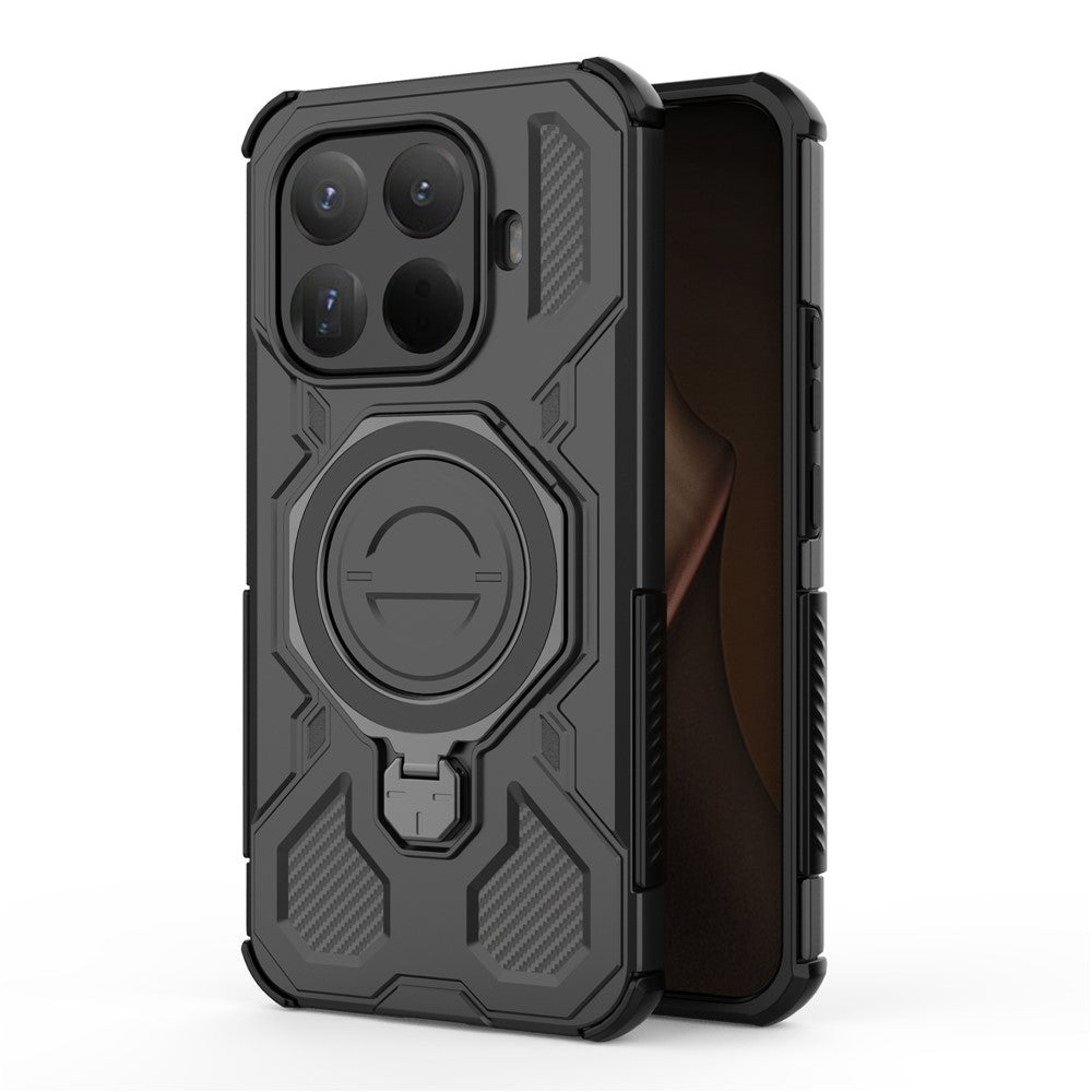 For Xiaomi 15T Pro Magnetic Case Rotating Metal Kickstand PC + TPU Phone Back Cover - Black