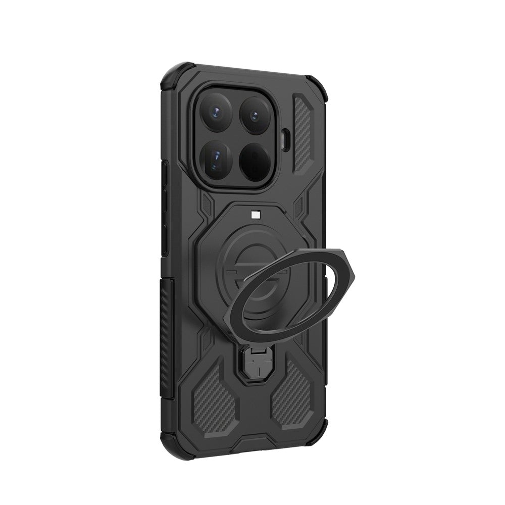 For Xiaomi 15T Pro Magnetic Case Rotating Metal Kickstand PC + TPU Phone Back Cover - Black