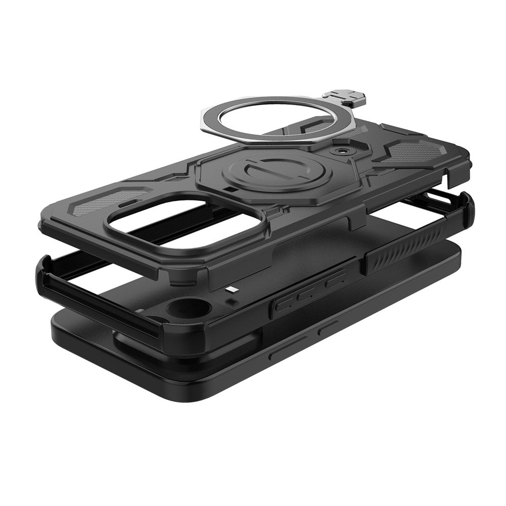 For Xiaomi 15T Pro Magnetic Case Rotating Metal Kickstand PC + TPU Phone Back Cover - Black