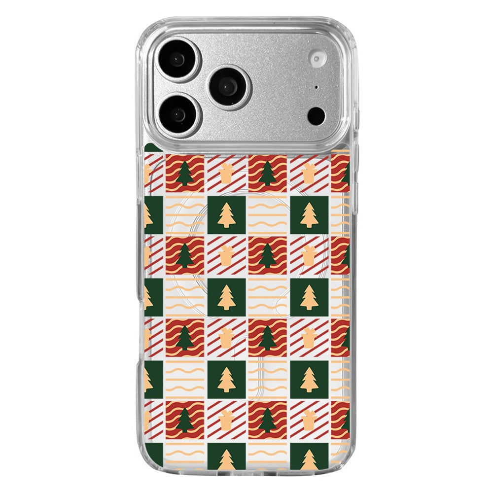 for iPhone 17 Pro Max Case Clear Edge Pattern Print TPU + Acrylic Cover - Plaid Tree