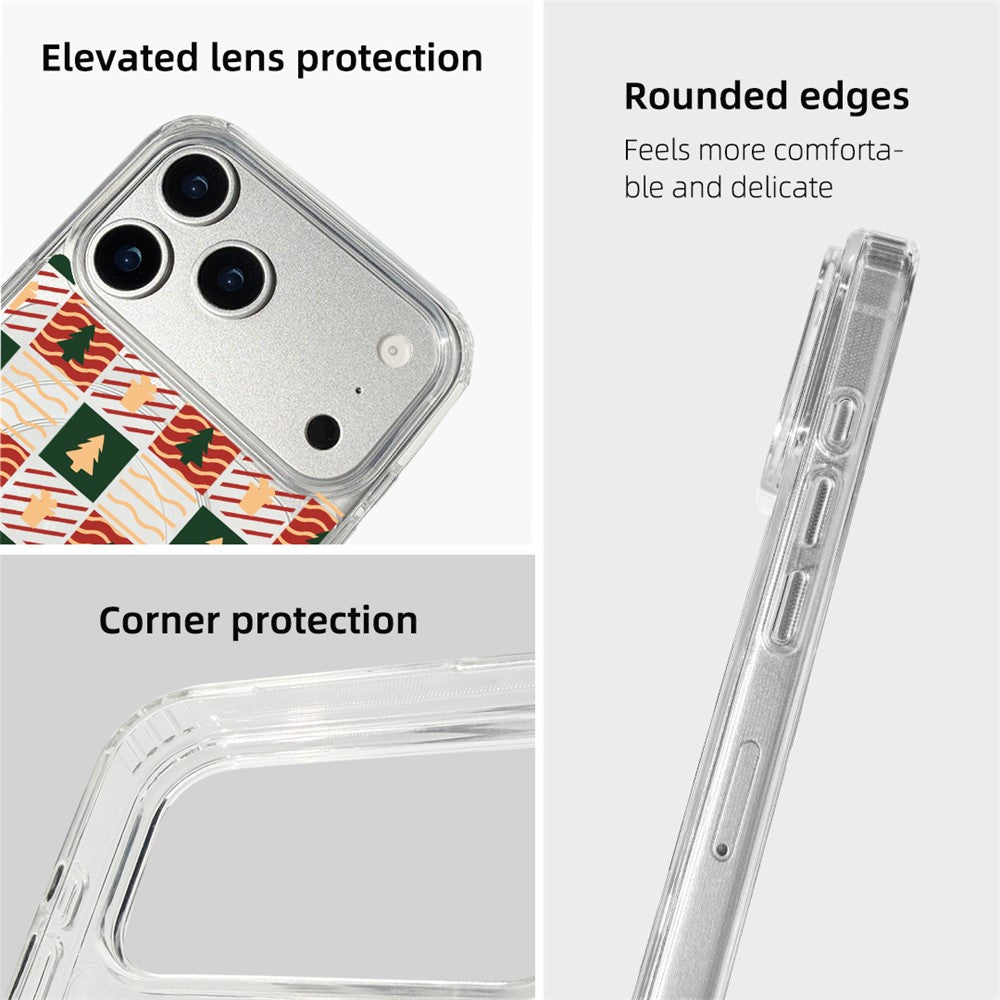 for iPhone 17 Pro Max Case Clear Edge Pattern Print TPU + Acrylic Cover - Plaid Tree