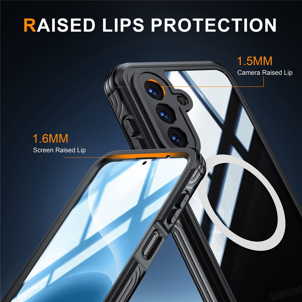 For Samsung Galaxy A17 4G / 5G Magnetic Case PC + TPU Phone Cover with Tempered Glass Screen Film - Black