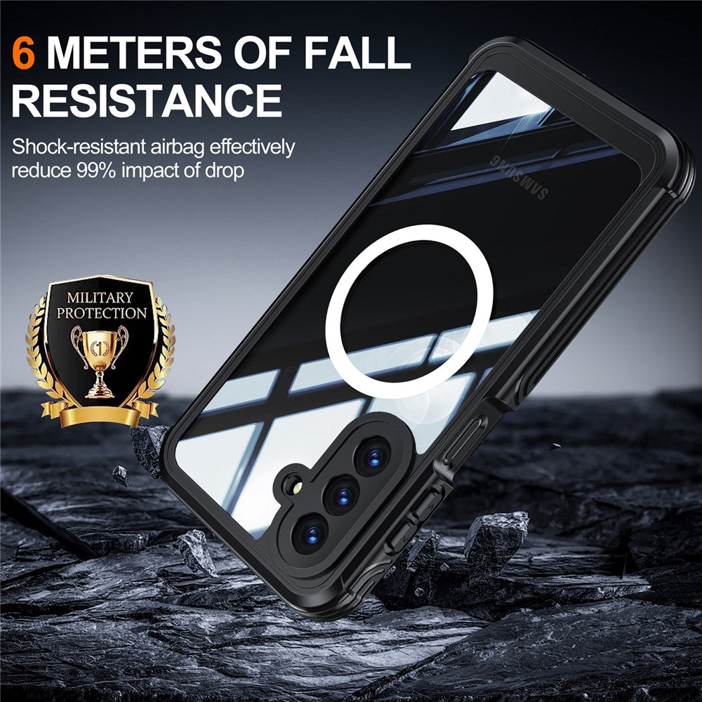 For Samsung Galaxy A17 4G / 5G Magnetic Case PC + TPU Phone Cover with Tempered Glass Screen Film - Black