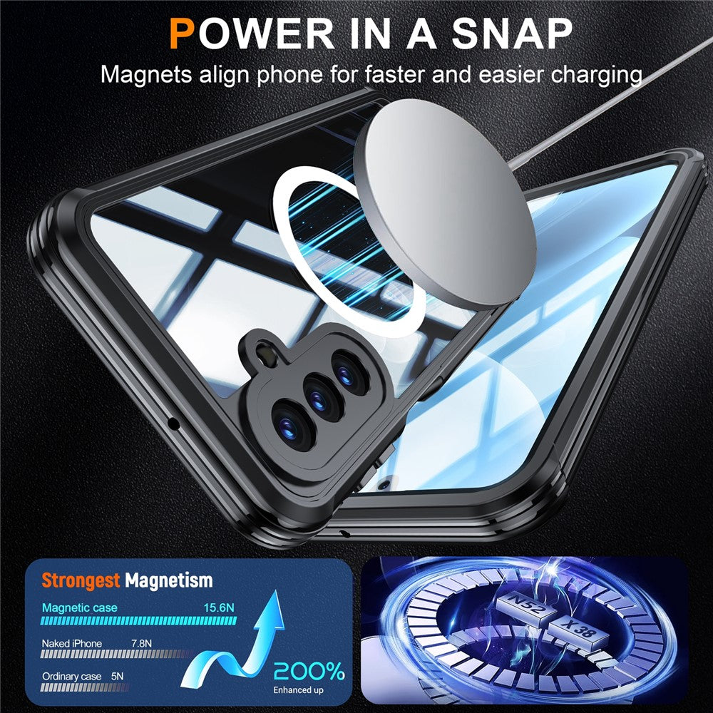 For Samsung Galaxy A17 4G / 5G Magnetic Case PC + TPU Phone Cover with Tempered Glass Screen Film - Black