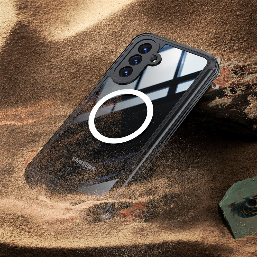 For Samsung Galaxy A17 4G / 5G Magnetic Case PC + TPU Phone Cover with Tempered Glass Screen Film - Black