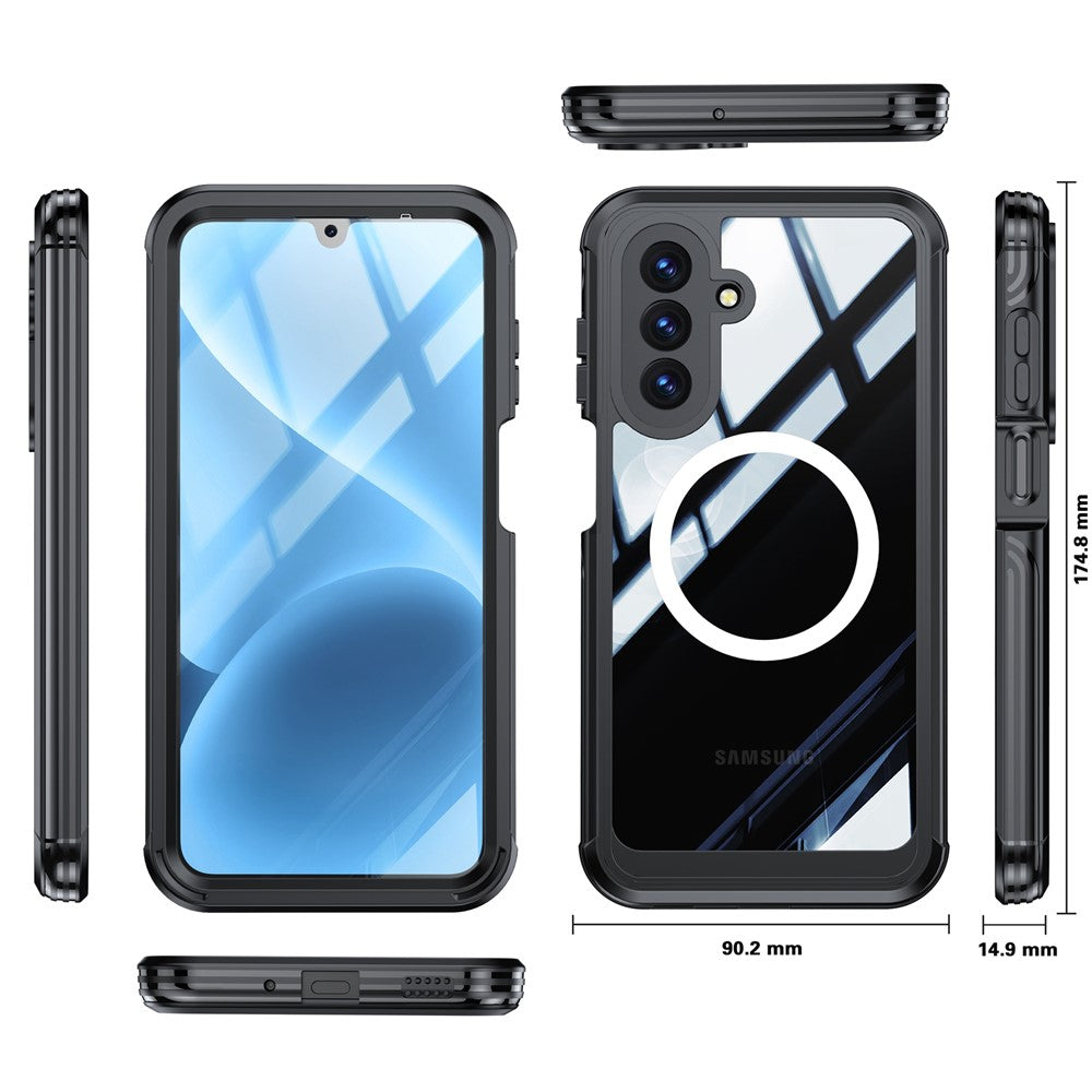 For Samsung Galaxy A17 4G / 5G Magnetic Case PC + TPU Phone Cover with Tempered Glass Screen Film - Black