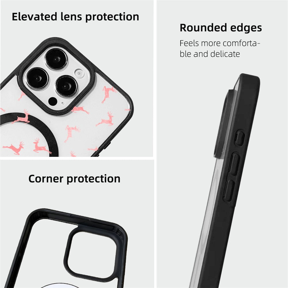 for iPhone 16 Pro Max Magnetic Case Pattern Print TPU + Acrylic Cover - Pink Reindeer Leap