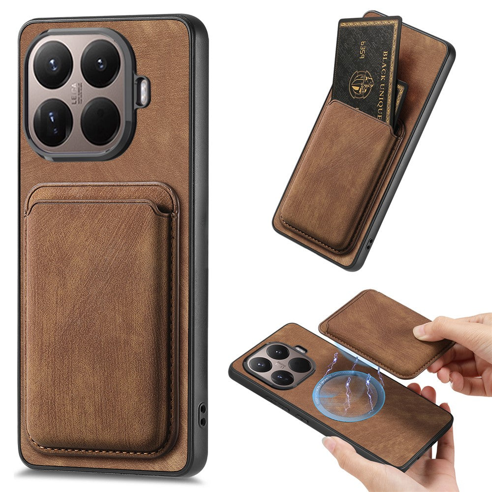 Magnetic Case For Xiaomi 15T Pro Retro Leather + TPU Phone Cover with Detachable Card Slot - Brown