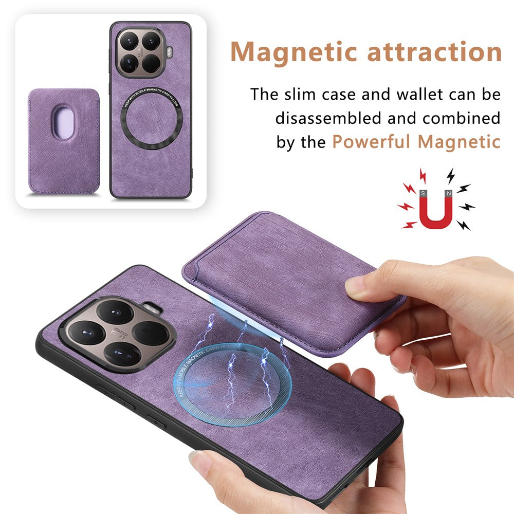 Magnetic Case For Xiaomi 15T Pro Retro Leather + TPU Phone Cover with Detachable Card Slot - Brown