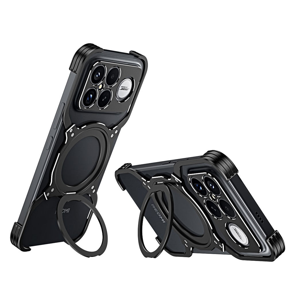 For Xiaomi Redmi K90 Pro Max 5G / Poco F8 Ultra Case Kickstand Metal Bumper Magnetic Phone Cover - Black / Silver