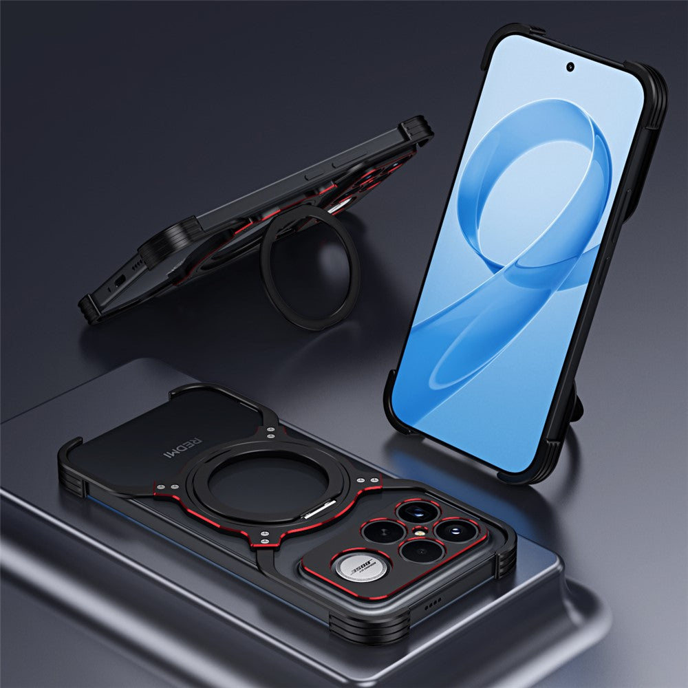 For Xiaomi Redmi K90 Pro Max 5G / Poco F8 Ultra Case Kickstand Metal Bumper Magnetic Phone Cover - Black / Silver