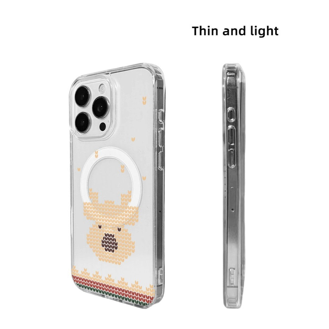 For iPhone 14 Pro Max Case Clear Edge TPU + Acrylic Cover - Knitted Reindeer