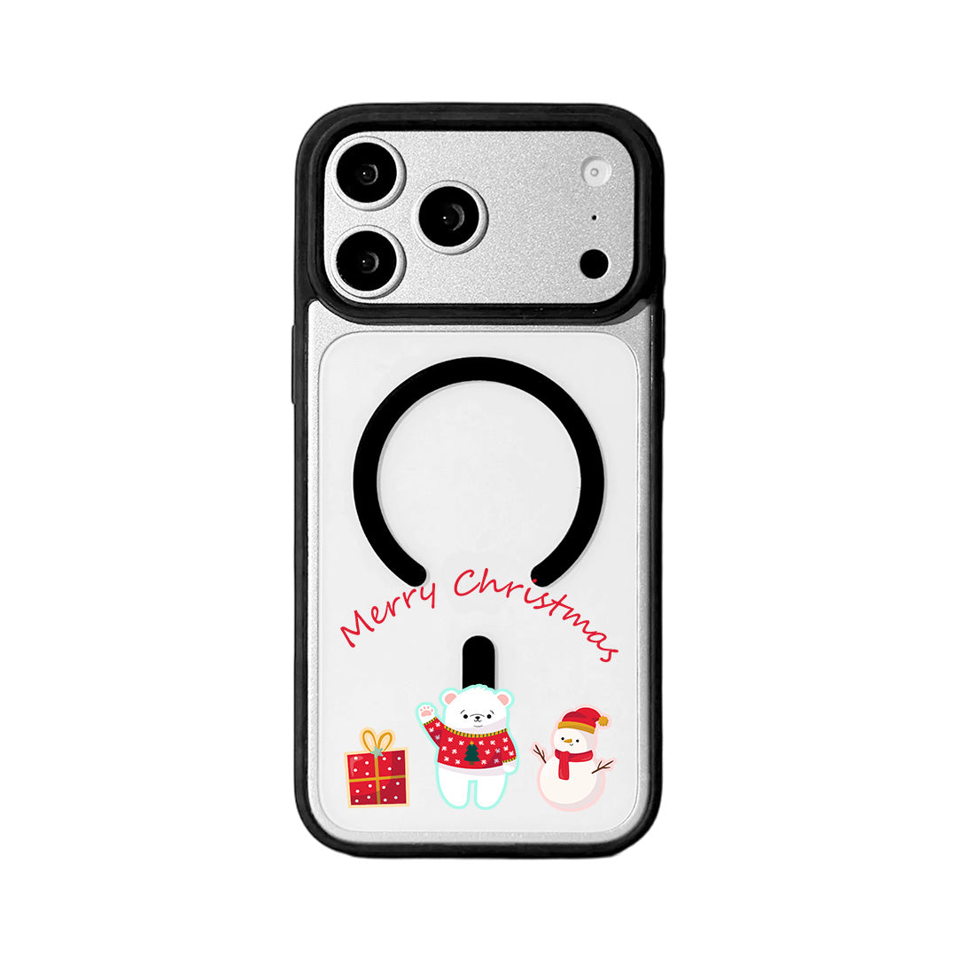 For iPhone 17 Pro Max Magnetic Case TPU + Acrylic Cover - Bear And Snowman