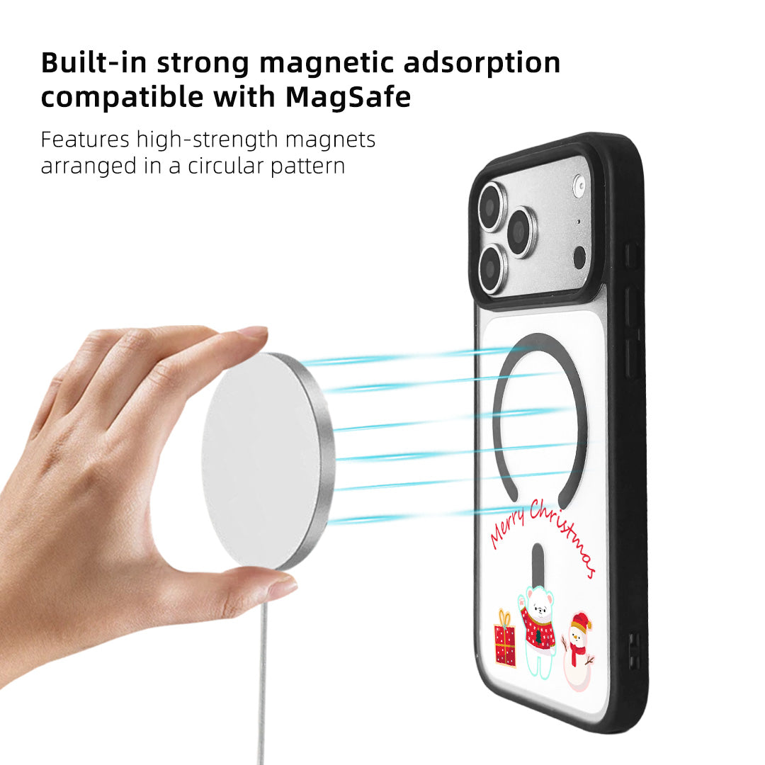 For iPhone 17 Pro Max Magnetic Case TPU + Acrylic Cover - Bear And Snowman