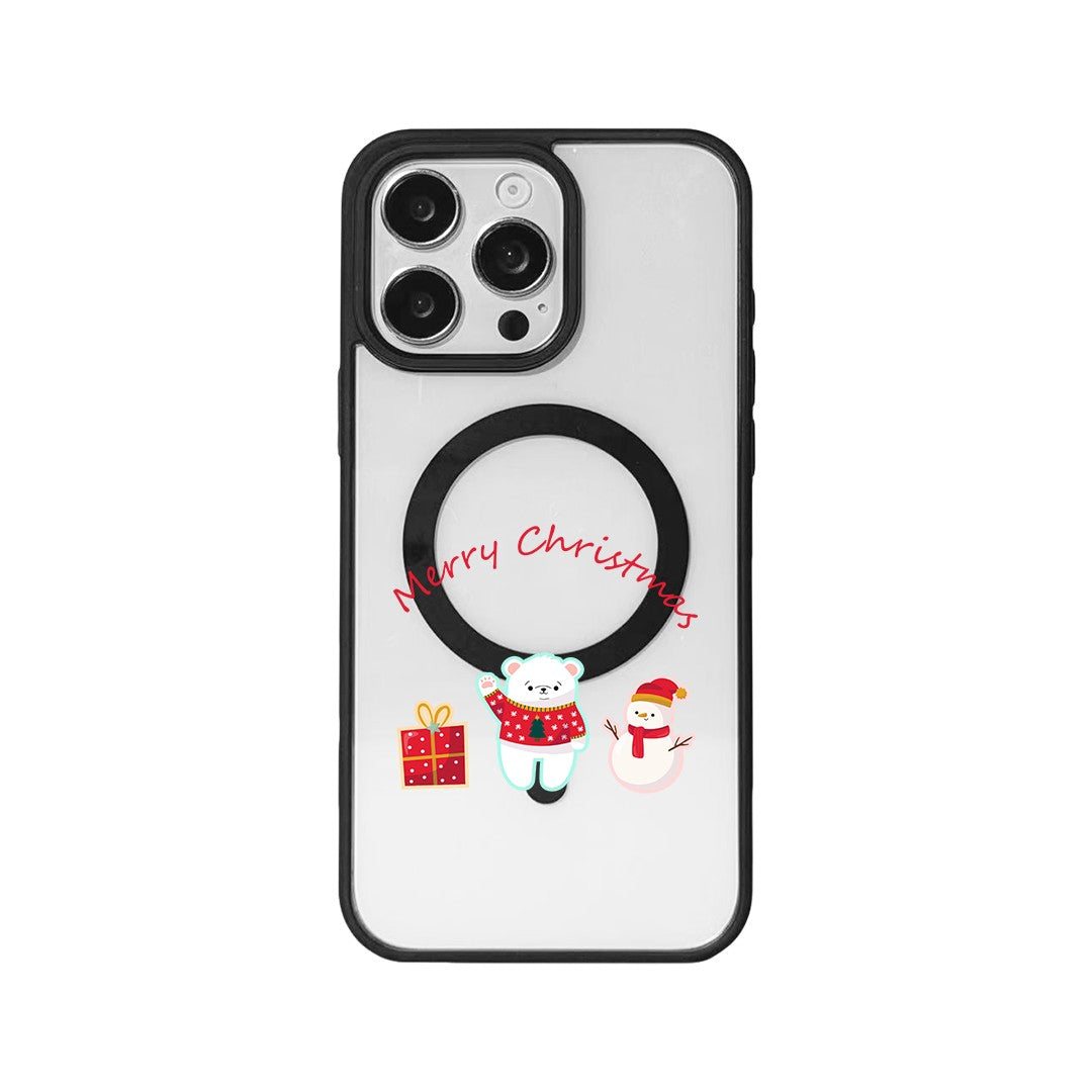 For iPhone 15 Pro Magnetic Case TPU + Acrylic Cover - Bear And Snowman