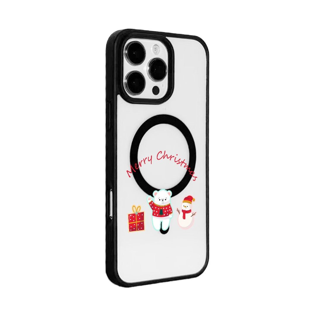 For iPhone 15 Pro Magnetic Case TPU + Acrylic Cover - Bear And Snowman