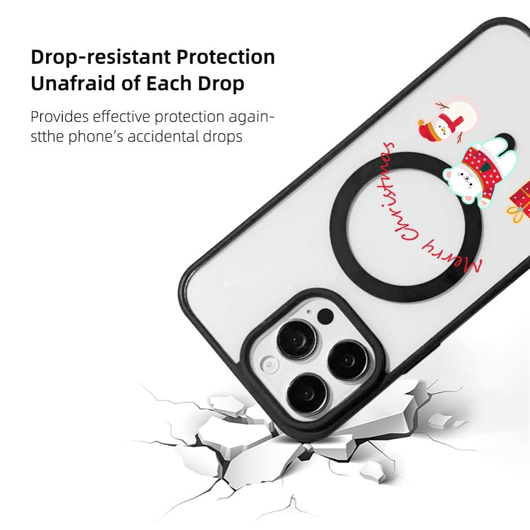 For iPhone 15 Pro Magnetic Case TPU + Acrylic Cover - Bear And Snowman