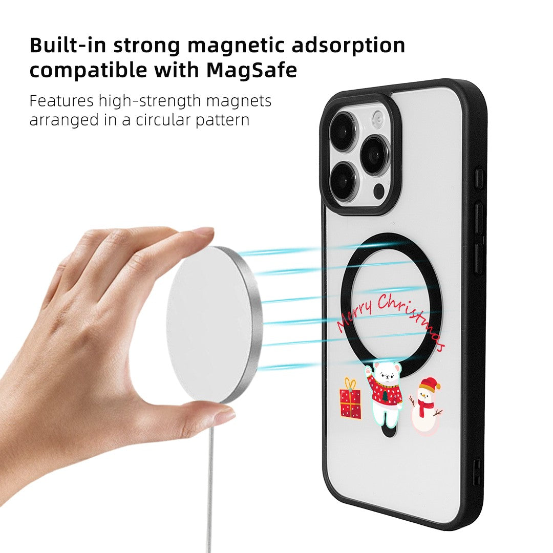 For iPhone 15 Pro Magnetic Case TPU + Acrylic Cover - Bear And Snowman