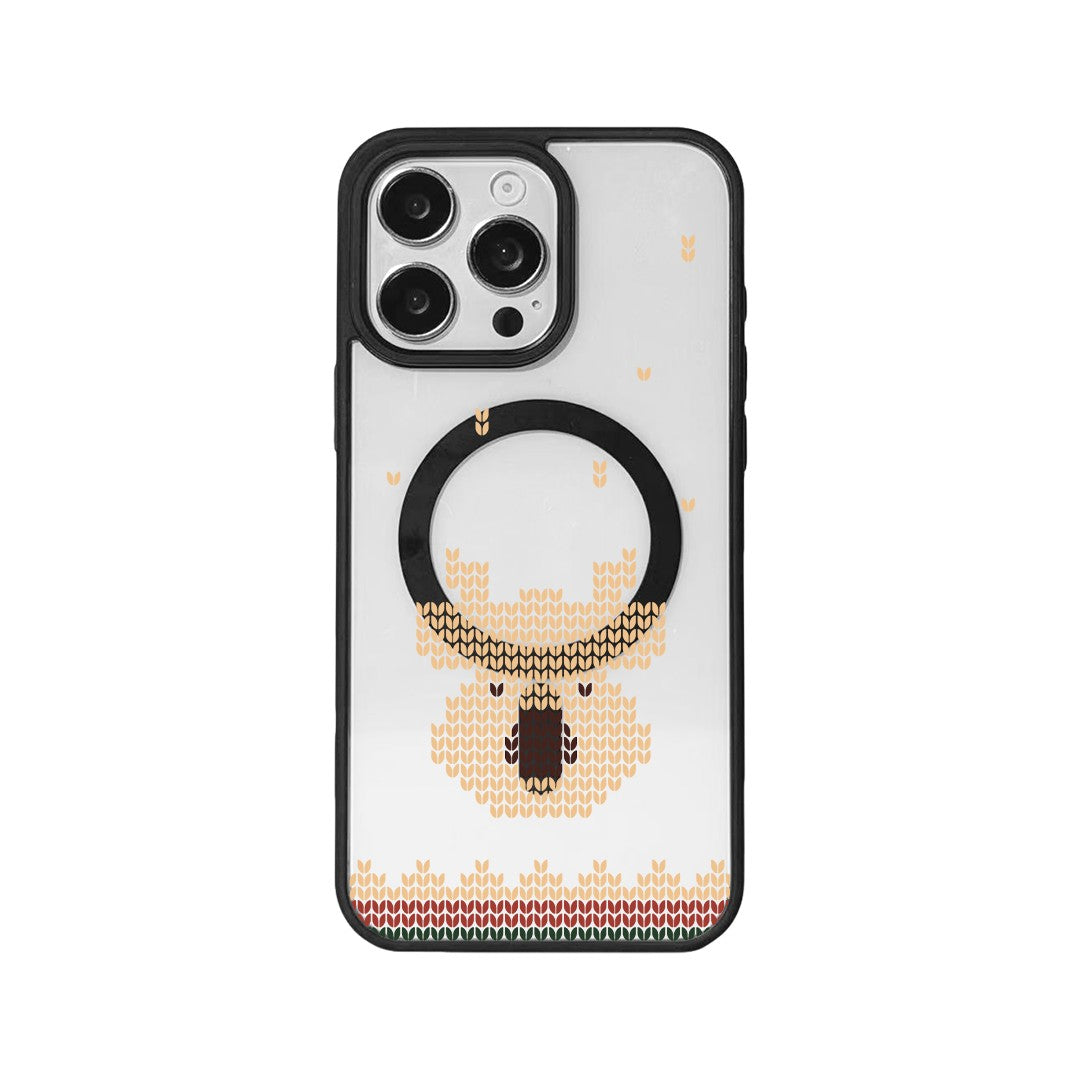 For iPhone 16 Pro Magnetic Case TPU + Acrylic Cover - Knitted Reindeer