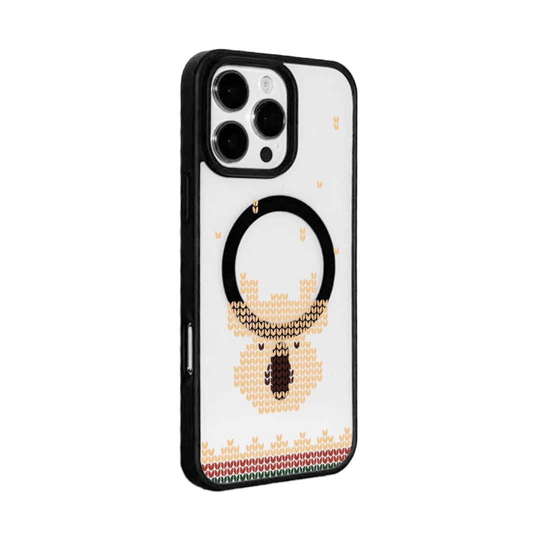 For iPhone 16 Pro Magnetic Case TPU + Acrylic Cover - Knitted Reindeer
