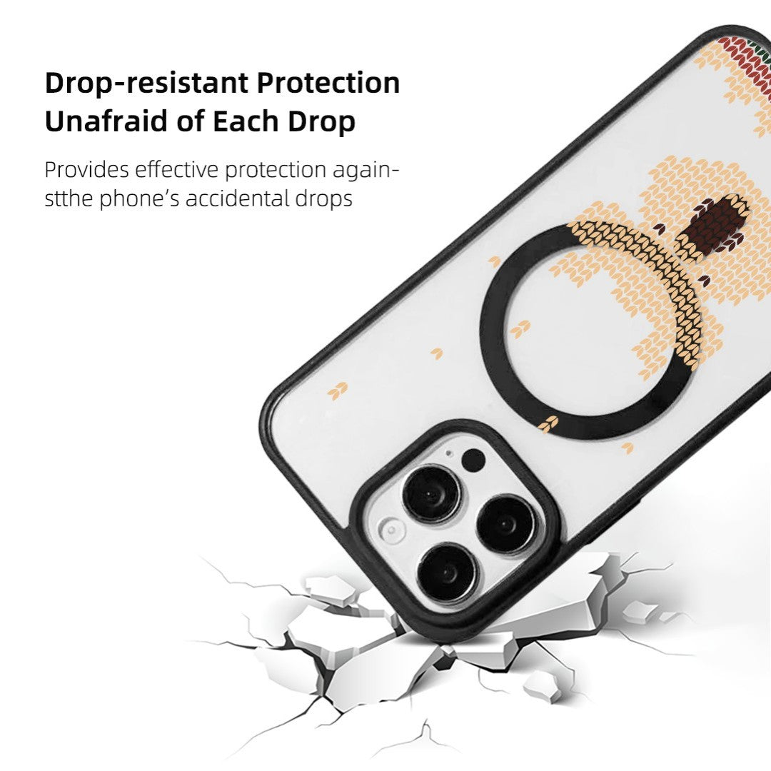 For iPhone 16 Pro Magnetic Case TPU + Acrylic Cover - Knitted Reindeer