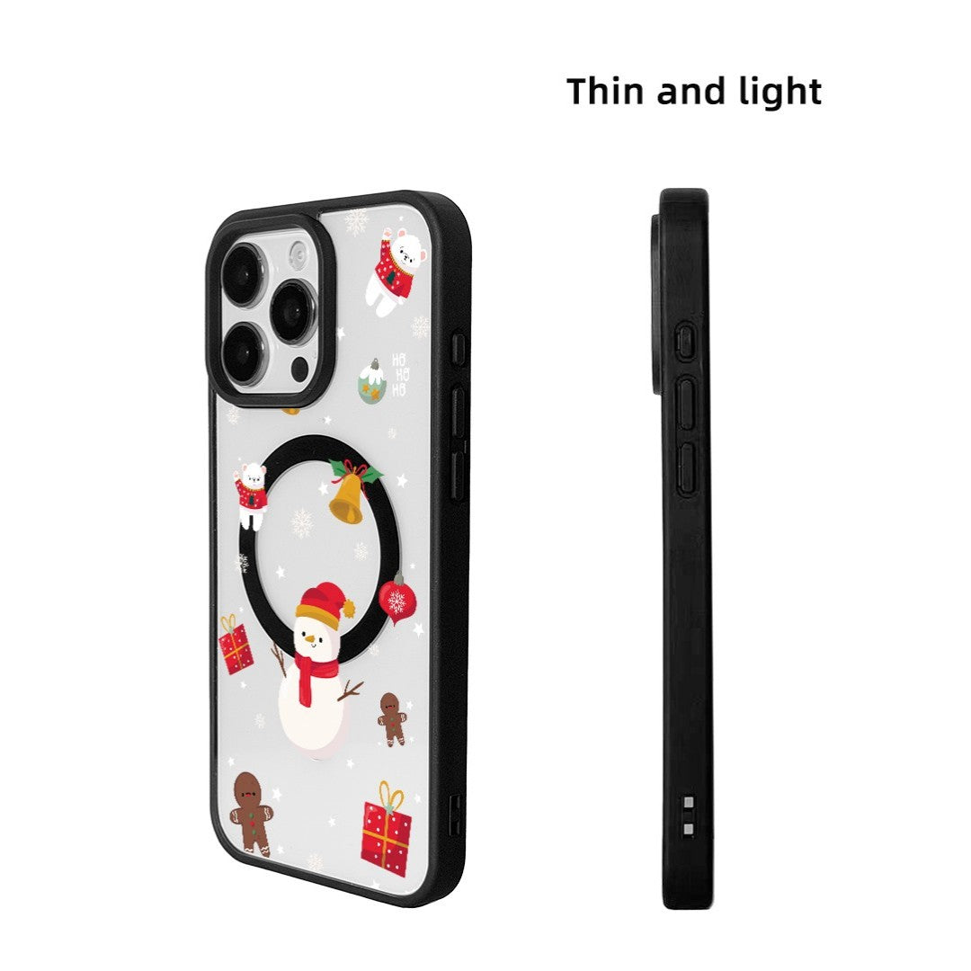 For iPhone 14 Pro Max Magnetic Case TPU + Acrylic Cover - Snowy Fun