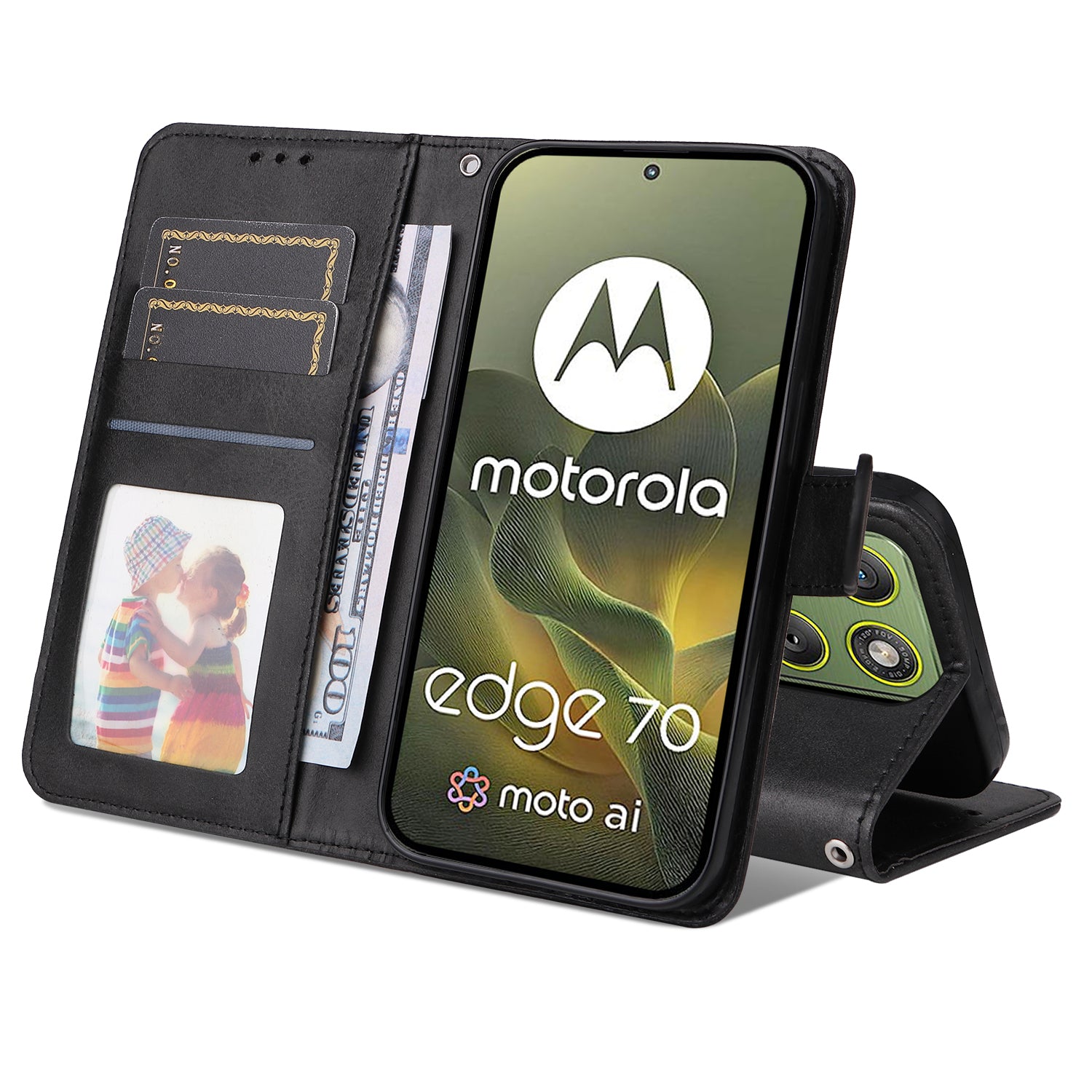 For Motorola Edge 70 5G Case Wallet PU Leather Folio Flip Phone Cover - Black